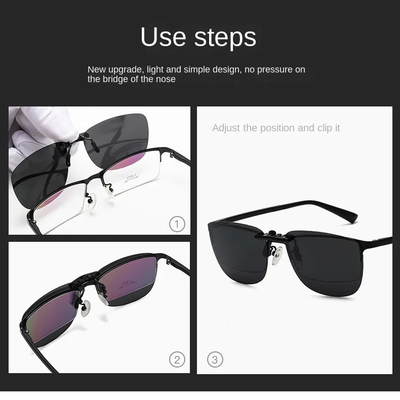 Square Polarized Clip-On Sunglasses – UV400 Anti-Glare
