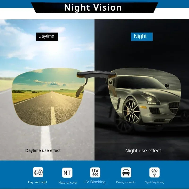 Square Polarized Clip-On Sunglasses – UV400 Anti-Glare - Nighttime